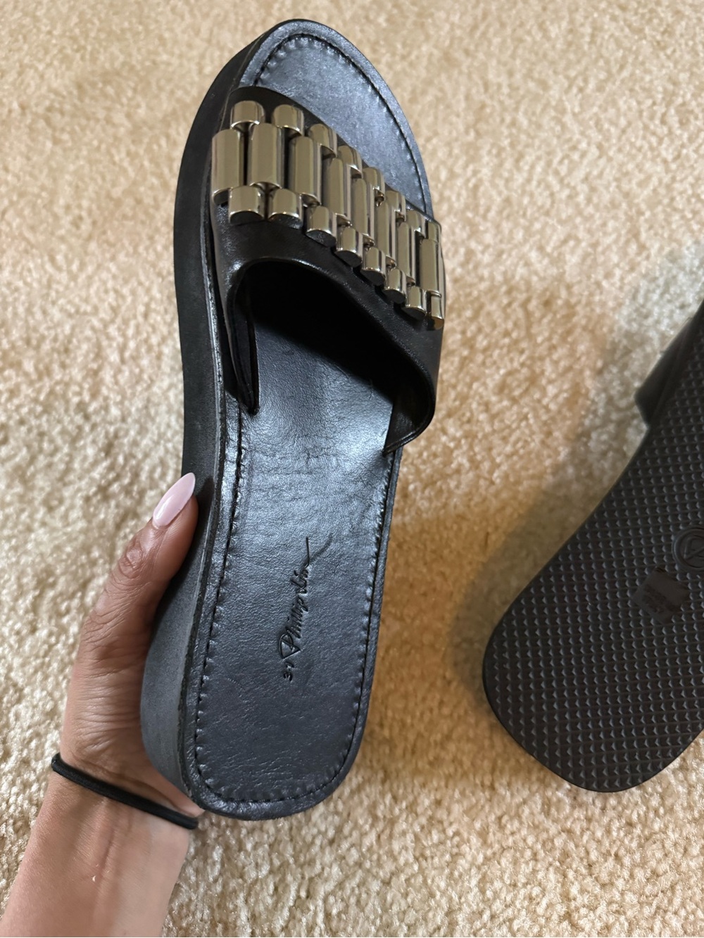 3.1 Phillip Lim Black Slide Sandals with Silver Tube Embellishments - brand new - Picture 8 of 8